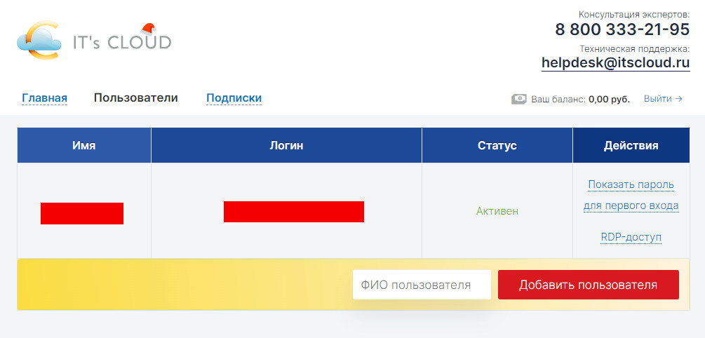 личный кабинет itscloud 1с в облаке